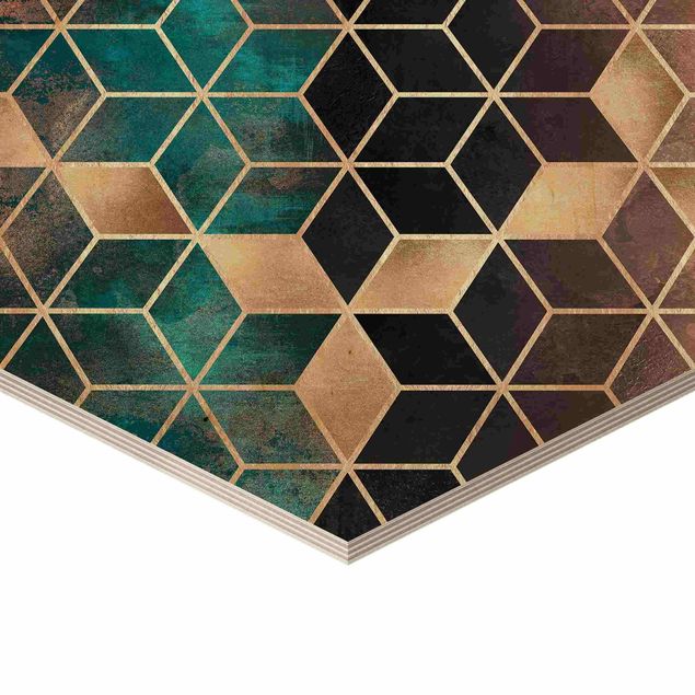 Hexagone en bois - Turquoise Geometry Golden Art Deco Set