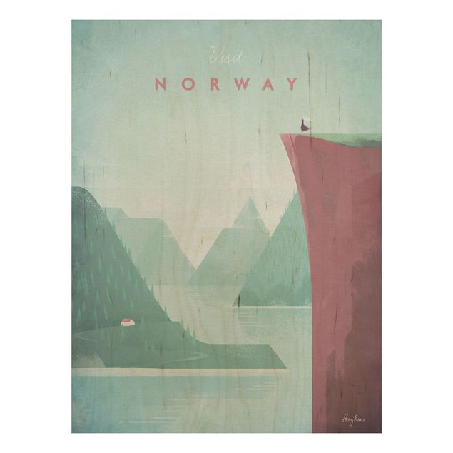 Tableaux en bois avec paysage Poster de voyage - Norvège