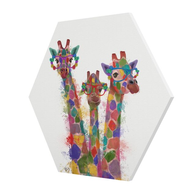 Tableau multicolore Taches arc-en-ciel Trio de Girafes Trio