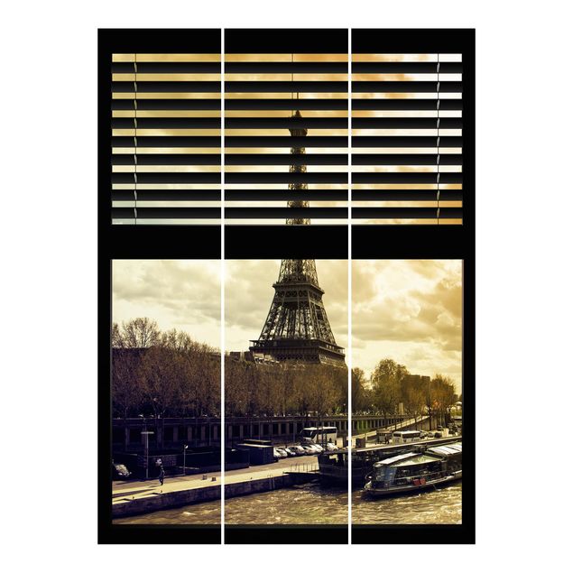 Panneaux japonais Window View Blinds - Paris Tour Eiffel coucher de soleil