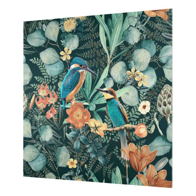 Fonds de hotte - Floral Paradise Kingfisher And Hummingbird - Carré 1:1
