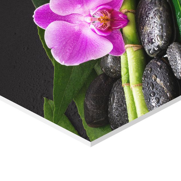 Tableau couleur vert Bambou vert avec fleur d'orchidée