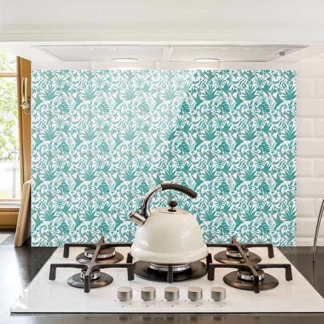 Décorations cuisine Motif de silhouettes de colibris et de plantes en turquoise aquarelle