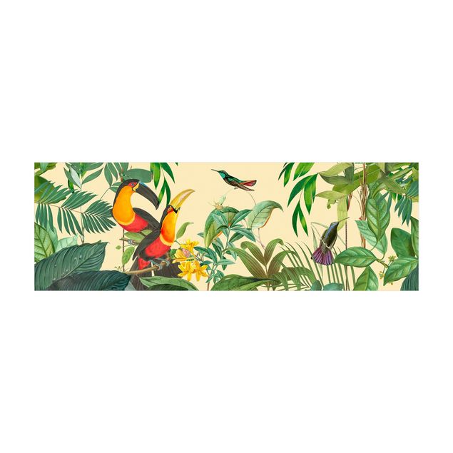 tapis animaux de la forêt Collage Vintage - Oiseaux dans la jungle