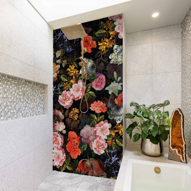 Panneau mural salle de bain Bouquet de fleurs sombres