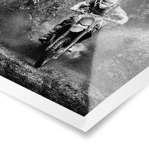 Tableaux noir et blanc Motocross dans la boue