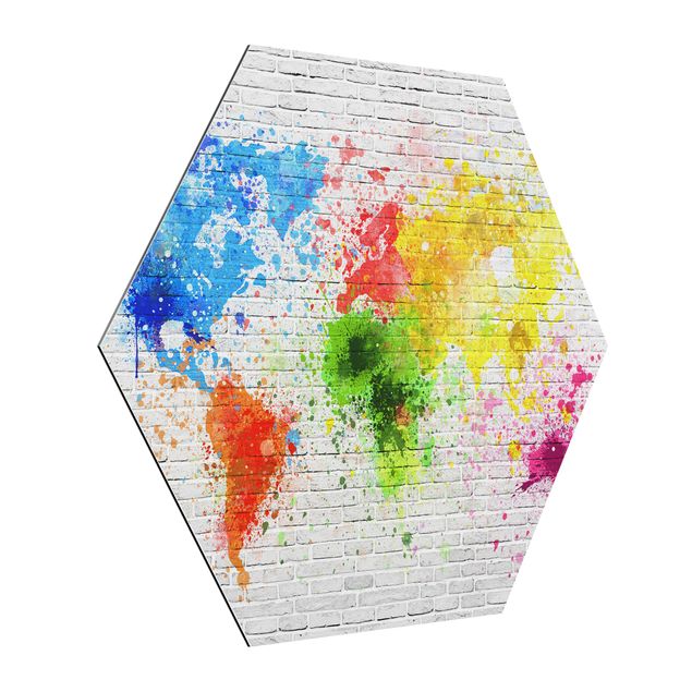 Tableaux 3d Mur de briques blanches Carte du monde