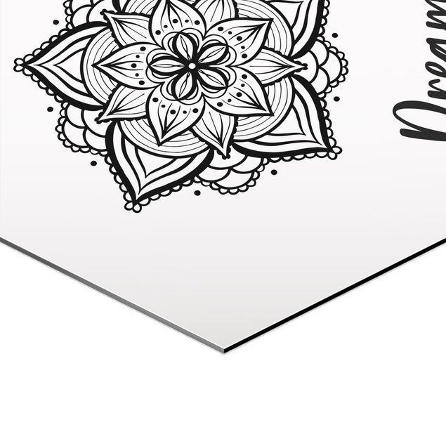 Tableau hexagonal Mandala Namaste Lotus Set Noir Blanc