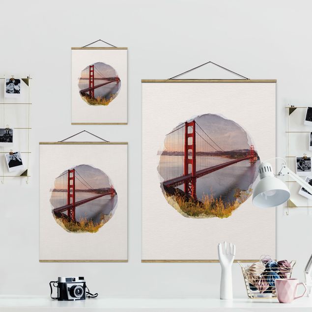 Tableau textile Aquarelles - Golden Gate Bridge à San Francisco
