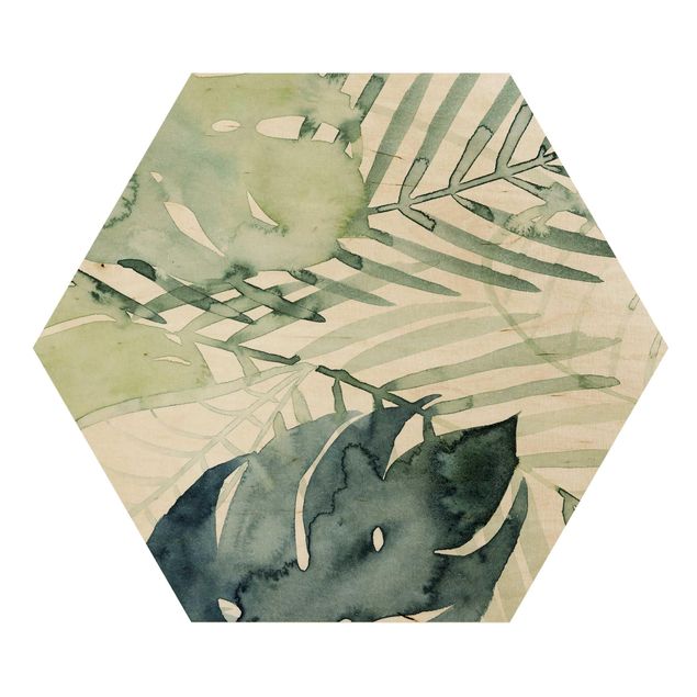 Hexagone en bois - Palm Fronds In Watercolour I