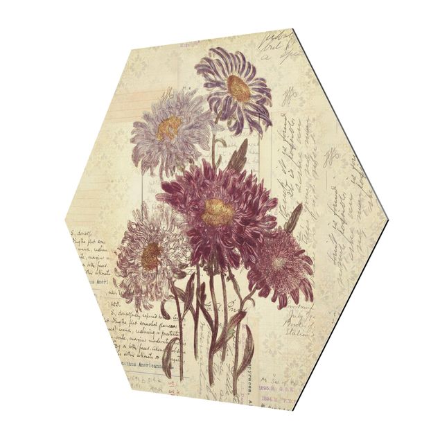 Tableau hexagonal Vieille Fleurs avec Ecriture Manuscrite
