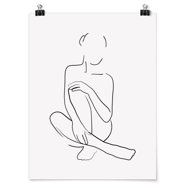 Tableaux modernes Line Art Femme Assise Noir et Blanc
