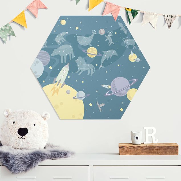 Décoration chambre bébé Planètes avec zodiaque et missiles