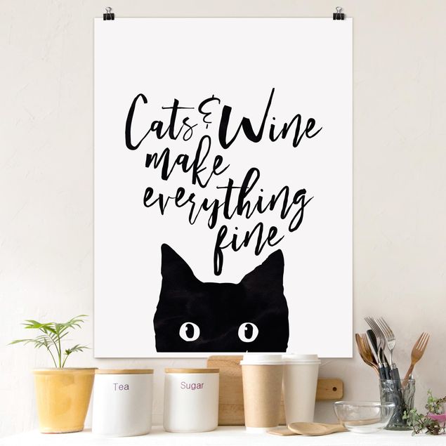 Déco murale cuisine Cats And Wine make Everything Fine - Chats et vin