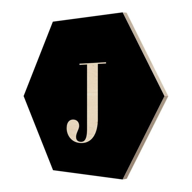 Hexagone en bois - Letter Serif Black J