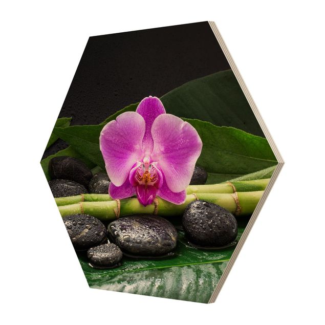 Tableau fleurs Bambou vert avec fleur d'orchidée
