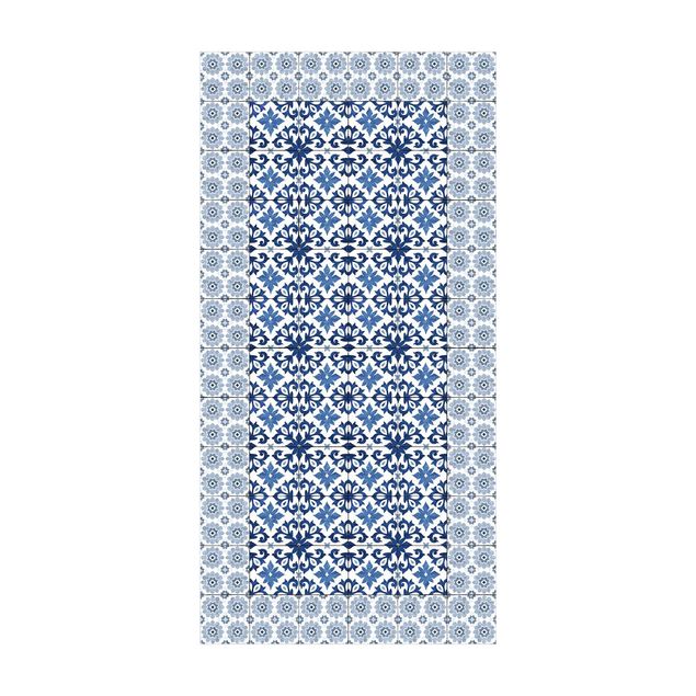 tapis effet carreaux de ciment Carreaux marocains - dessin floral avec cadre pour carreau
