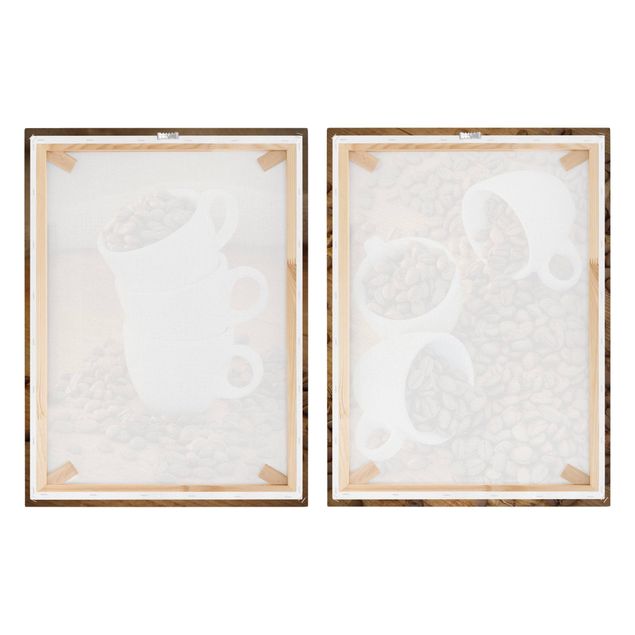Toile murale 3 tasses à expresso avec des grains de café