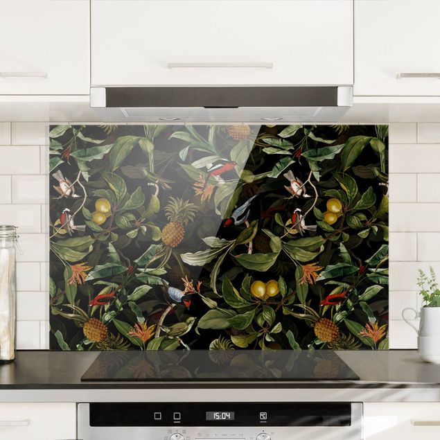 Déco murale cuisine Oiseaux avec Ananas Vert
