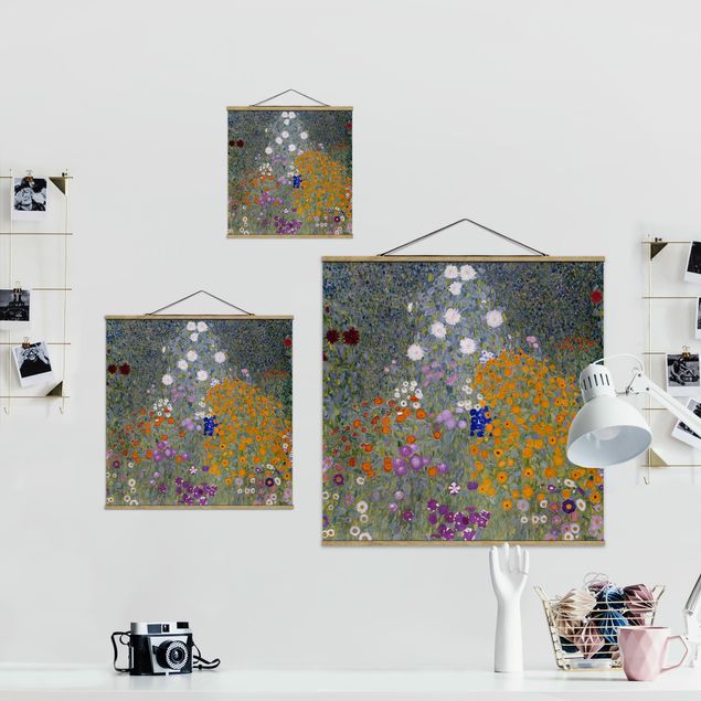 Tableau floral mural Gustav Klimt - Jardin de cottage