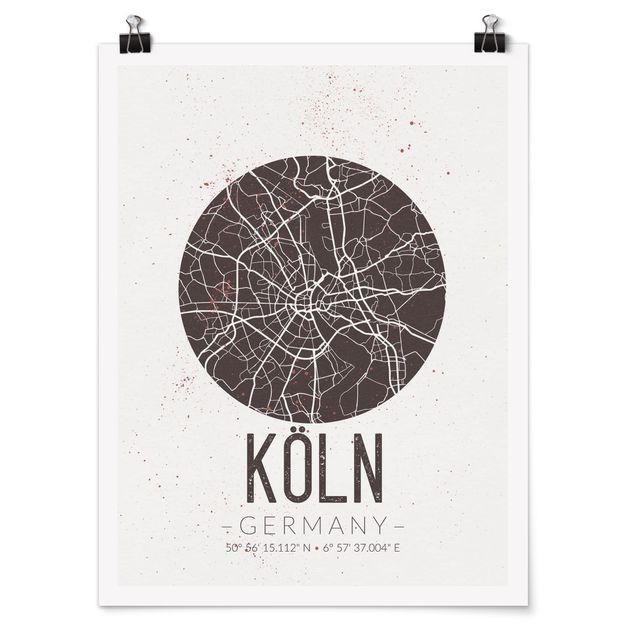 Tableau moderne Plan de la ville de Cologne - Rétro