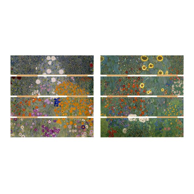 Tableaux en bois avec fleurs Gustav Klimt - Le jardin vert