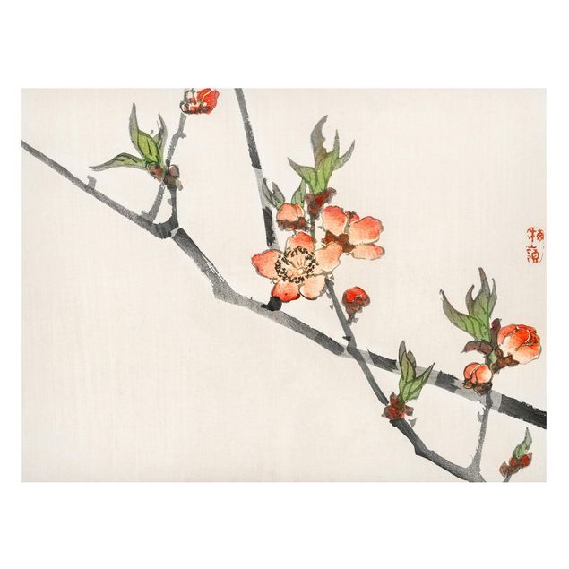 Tableaux magnétiques avec fleurs Dessin vintage asiatique Branche de cerisier en fleur