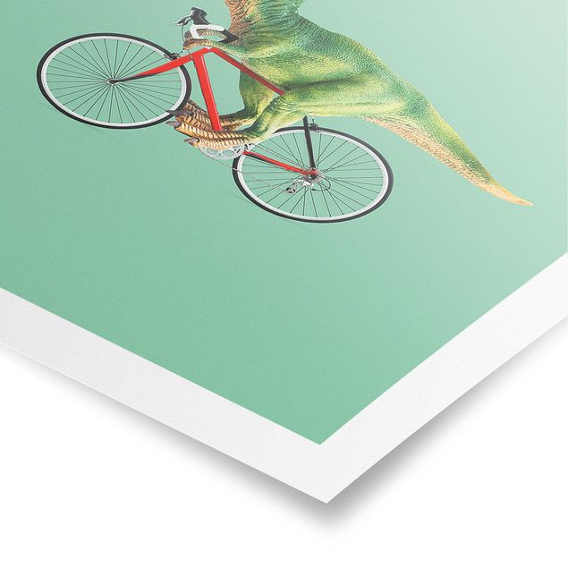 Posters animaux Dinosaure avec bicyclette