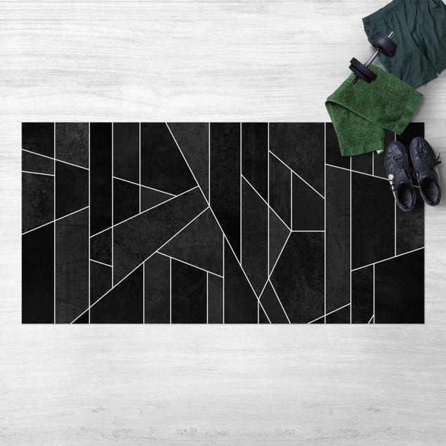 tapis extérieur Aquarelle géométrique noire et blanche