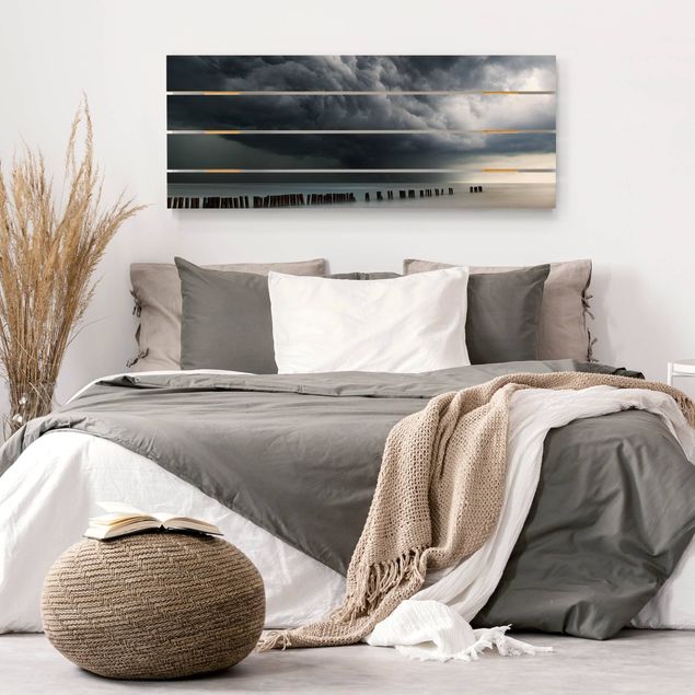 Tableaux en bois avec paysage Nuages d'orage au-dessus de la mer Baltique