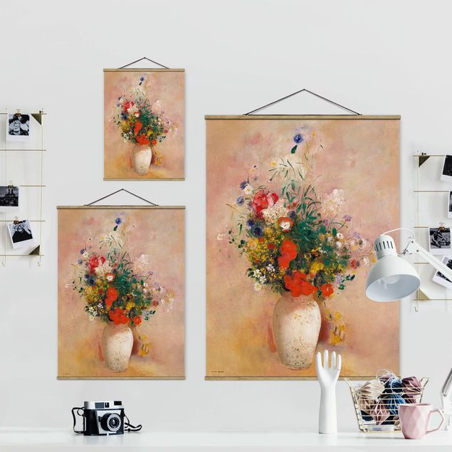 Tableaux nature morte Odilon Redon - Vase avec fleurs (fond rose)