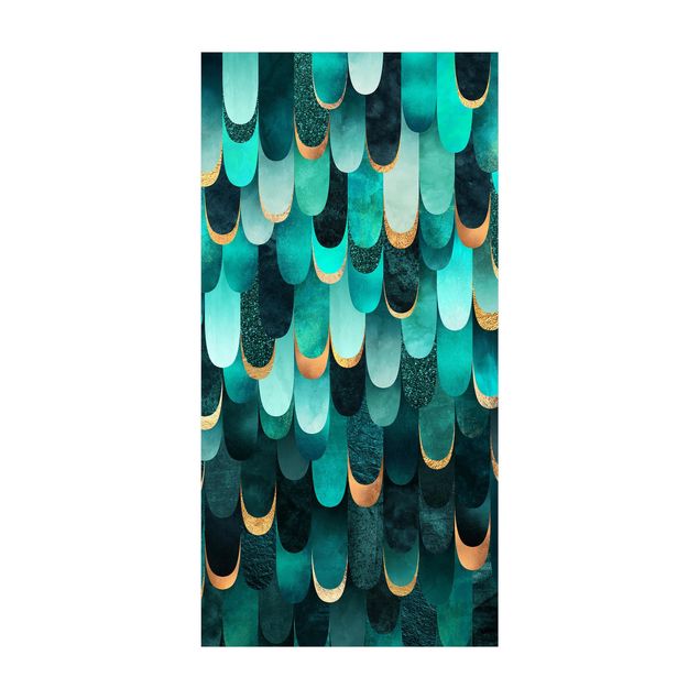 tapis salon moderne Plumes Or Turquoise