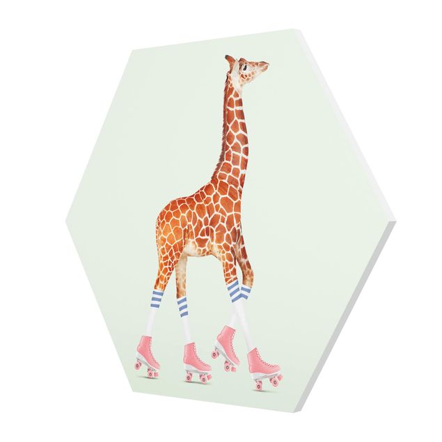Tableau reproduction Girafe avec des patins à roulettes