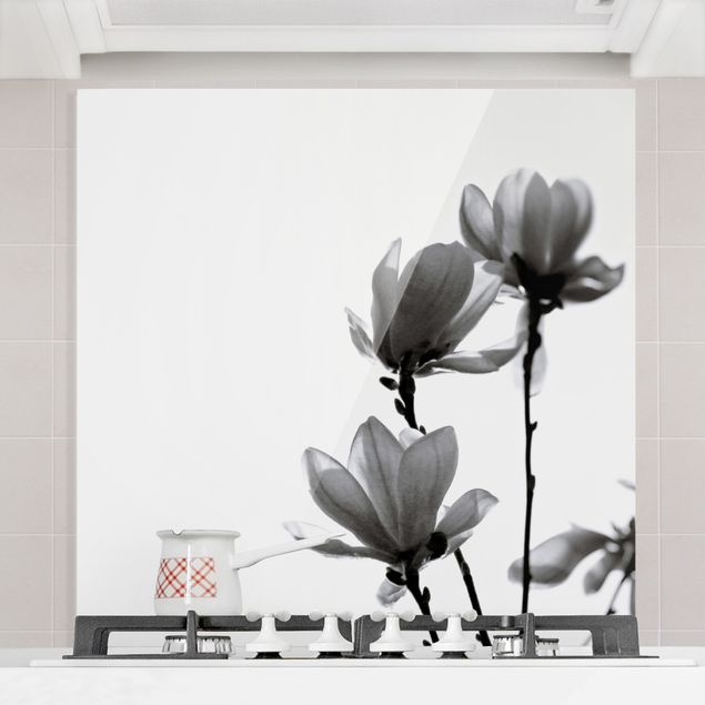 Déco mur cuisine Herald du Printemps Magnolia Noir Et Blanc