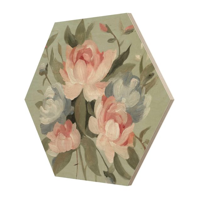 Hexagone en bois - Bouquet In Pastel I