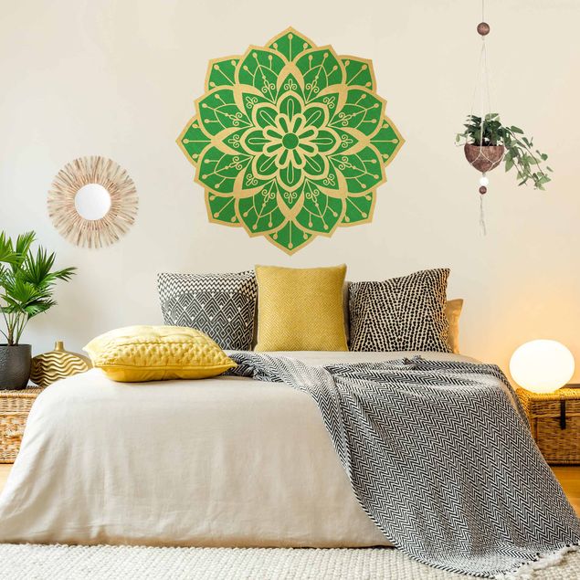 Stickers muraux avec ornements Mandala à Motif floral or vert