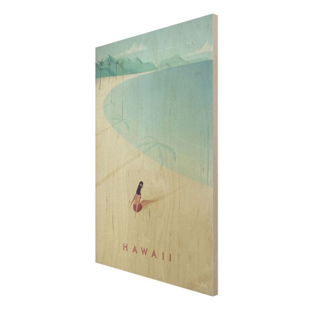Tableaux en bois avec plage & mer Poster de voyage - Hawaii