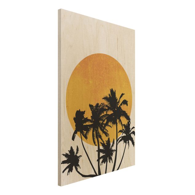 Déco mur cuisine Palmiers devant un soleil doré