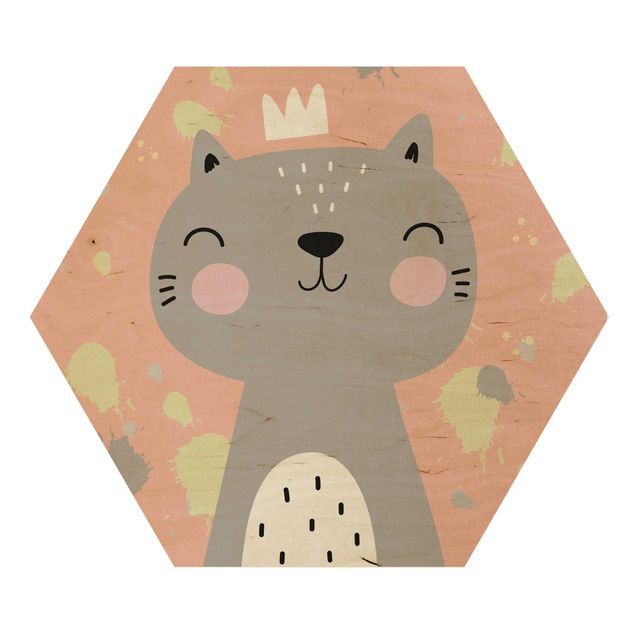 Hexagone en bois - Naughty Cat