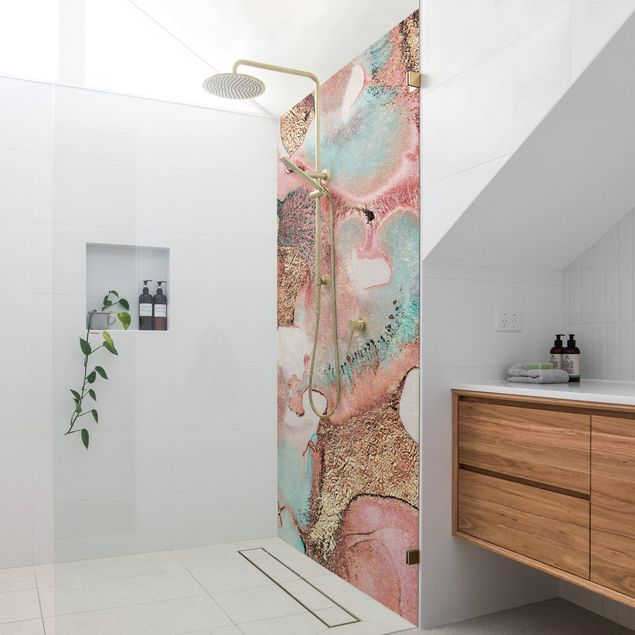 Panneau mural salle de bain Aquarelle dorée Rosé