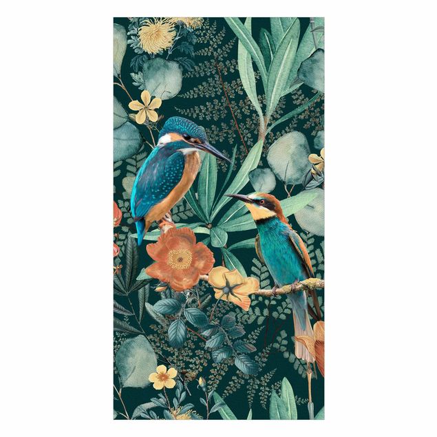 Revêtement mural de douche - Floral Paradise Kingfisher And Hummingbird