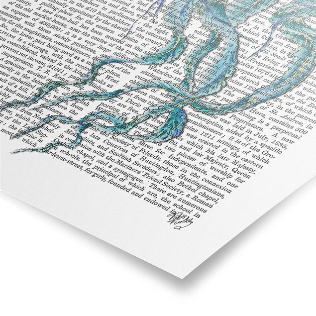 Tableau deco bleu Lecture pour animaux - Méduse