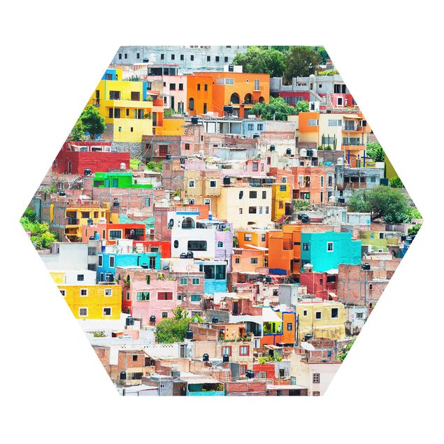 Tableau multicolor Maisons colorées devant Guanajuato
