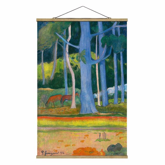 Tableau arbres Paul Gauguin - Paysage avec des troncs d'arbres bleus