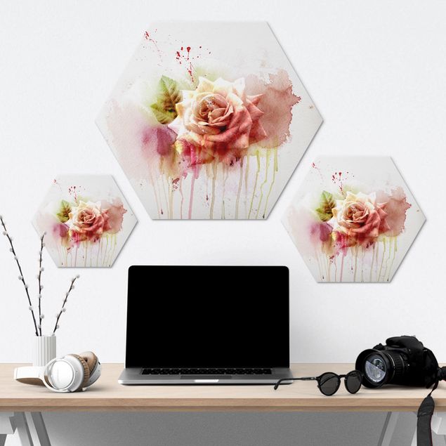 Hexagone en alu Dibond - Watercolour Rose