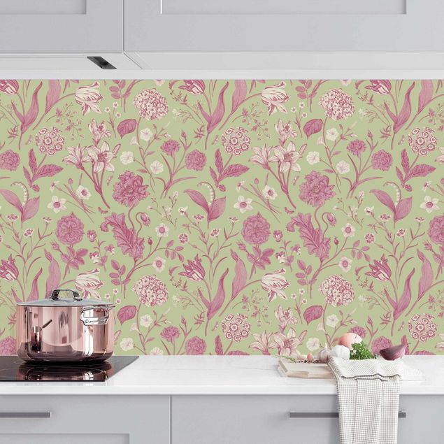 Déco murale cuisine Flower Dance In Mint Green And Pastel Pink  II