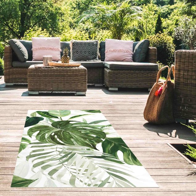tapis extérieur balcon Aquarelle Arrangement Tropical avec Monstera