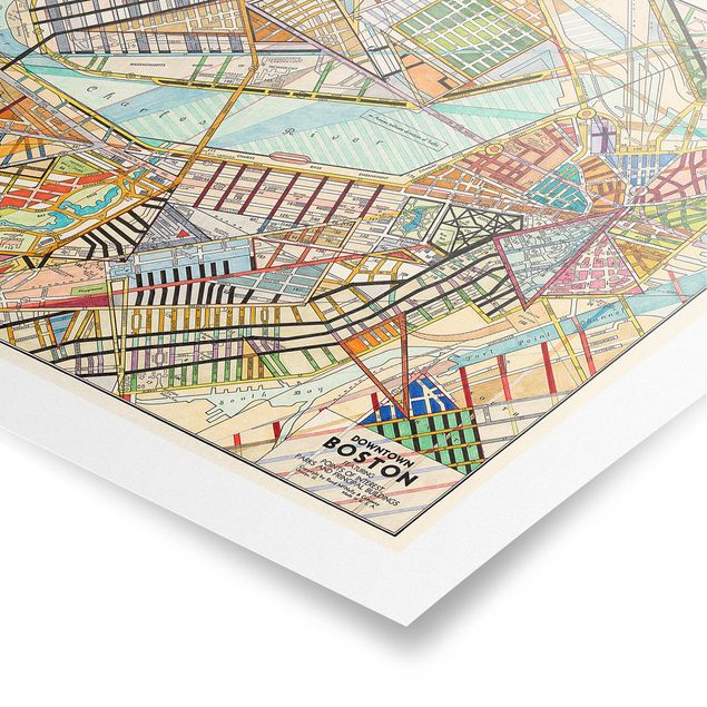 Tableau multicolore Carte moderne de Boston