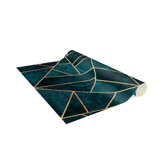 tapis salon moderne Turquoise foncé avec or