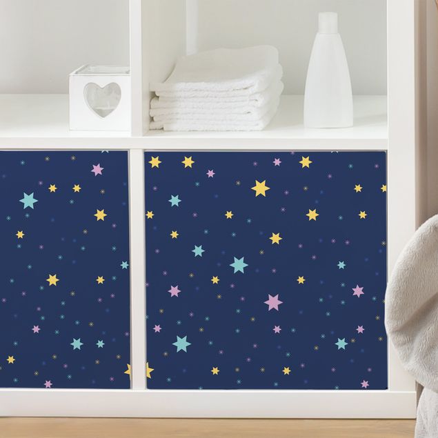 Adhésif Meuble motif Motif d'enfants ciel avec étoiles colorées